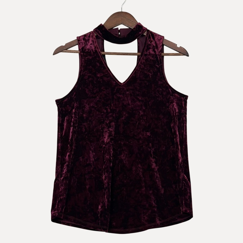 BCX Velvet Top S Burgundy Mock Neck Cutout Sleeveless Whimsigoth Boho Gothic